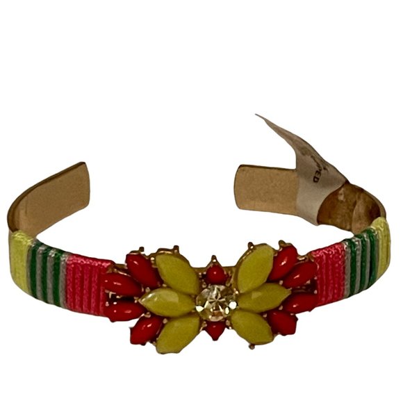 Women's Neon Lucite Beads Clear Rhinestone Thread Wrapped Cuff Bracelet - Picture 1 of 5